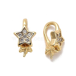 Star Rack Plating Brass Micro Pave Cubic Zirconia Pendant Bails, Peg Bails, for Half Drilled Beads, Cadmium Free & Lead Free, Long-Lasting Plated, Real 18K Gold Plated, 13x7.5x6.5mm, Hole: 6x3.5mm, Pin: 0.7mm(KK-S397-15A-G)