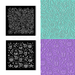 Acrylic Clay Texture Boards, Square, Flower, 100x100mm, 2pcs/set(DIY-WH0498-0010)