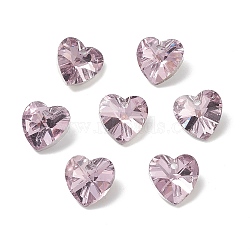 Faceted Glass Charms, Heart, Back Plated, Lavender Blush, 14x14x7.5mm, Hole: 1.4mm(RGLA-L026-B11)