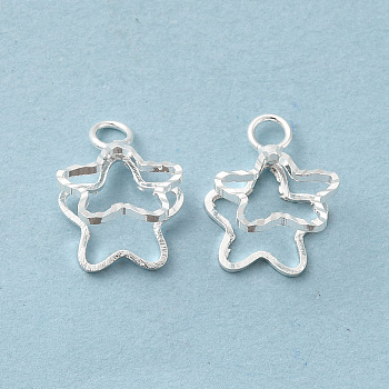 Brass Charms, Cadmium Free & Lead Free, Star Charm, 925 Sterling Silver Plated, 12.5x9.5x7.5mm, Hole: 2mm
