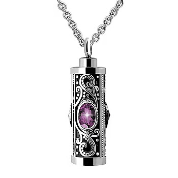 Stainless Steel Pendant Necklaces, Urn Ashes Necklace, Column, Plum, 21.65 inch(55cm)