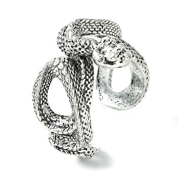 Snake Alloy Open Cuff Rings, Lead Free & Cadmium Free, Antique Silver, 19mm, Inner Diameter: Adjustable