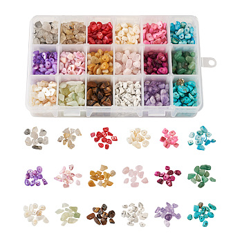 360g 18 Colors Freshwater Shell & Gemstone Chip Bead Sets, Mixed Color, 5x5mm, Hole: 1mm