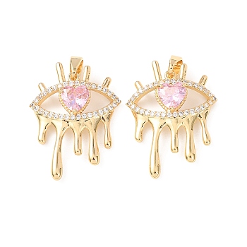 Brass Micro Pave Cubic Zirconia Pendants, Eye with Heart Charms, Real 18K Gold Plated, 26x19.5x6mm, Hole: 3x5mm