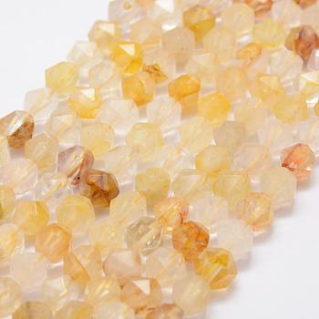 Natural Yelllow Hematoid Quartz Beads Strands, Star Cut Round Beads, Faceted, 10mm, Hole: 1mm, about 37pcs/strand, 14.7 inch
