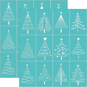 Self-Adhesive Silk Screen Printing Stencil, for Painting on Wood, DIY Decoration T-Shirt Fabric, Turquoise, Christmas Tree Pattern, 280x220mm