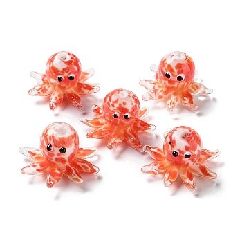 Handmade Bumpy Lampwork Beads Strands, Octopus, Red, 15x25x4mm, Hole: 1.4mm