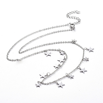 304 Stainless Steel Pendant Bib Necklaces, with Cable Chains and Lobster Claw Clasps, Star, Stainless Steel Color, 17.71 inch(45cm), 1.5mm