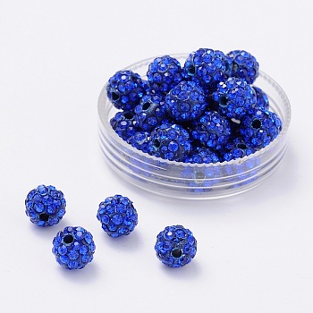 Pave Disco Ball Beads, Polymer Clay Rhinestone Beads, Round, Sapphire, PP13(1.9~2mm), 5 Rows Rhinestone, 8mm, Hole: 1mm