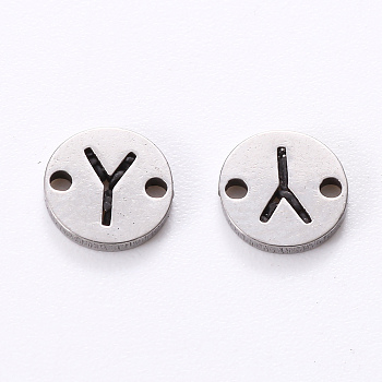 201 Stainless Steel Links, Laser Cut, Flat Round with Letter, Letter.Y, 6x6x1mm, Hole: 0.8mm