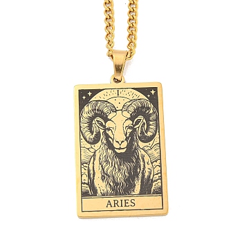 304 Stainless Steel Tarot Pendant Necklaces, Cable Chain Necklaces, Aries, 23.23~24.21 inch(59~61.5cm)