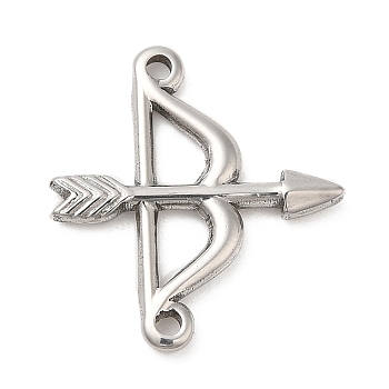 304 Stainless Steel Connector Charms, Bow and Arrow Link, Stainless Steel Color, 21x22.5x2mm, Hole: 1.5mm