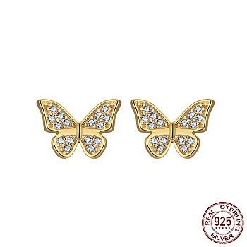 Butterfly 925 Sterling Silver Cubic Zirconia Stud Earrings for Women, with S925 Stamp, Real 14K Gold Plated, 7.5x10x12.5mm