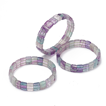 Natural Fluorite Gemstone Stretch Bracelets, Faceted, Rectangle, 2-3/8 inch(6cm)