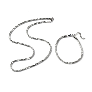 304 Stainless Steel Link Chain Bracelets & Necklaces, Jewelry Set for Men Women, Stainless Steel Color, 17-3/4 inch(45cm), 6-3/4 inch(17.3cm), 2pcs/set