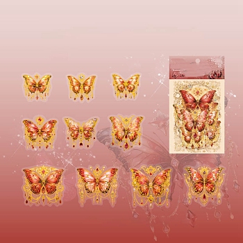 20Pcs 10 Styles Laser Waterproof PET Butterfly Decorative Stickers, Self-adhesive Decals, for DIY Scrapbooking, Orange Red, 50~70mm, 2pcs/style