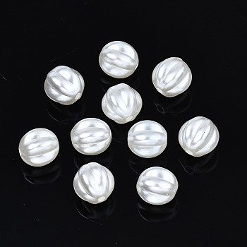 ABS Plastic Imitation Pearl Beads, Pumpkin, Creamy White, 8x7mm, Hole: 1.4mm, about 2340pcs/500g