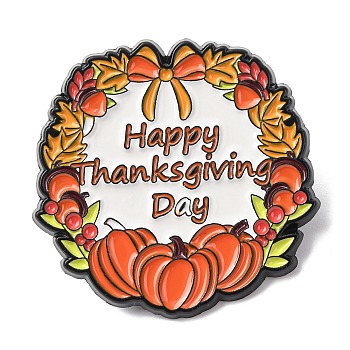 Thanksgiving Day Enamel Pins, Alloy Lapel Pin Backs for Backpack Clothes, Flat Round, Pumpkin, 30x31mm