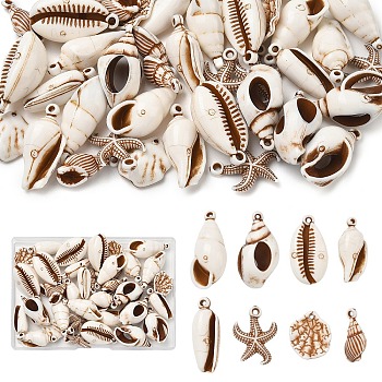 40Pcs 8 Styles Spray Painted Opaque Acrylic Pendants, Imitation Shell Charms, Mixed Shapes, 19~33x10~18x4~14mm, Hole: 1.2~2mm, 5pcs/style