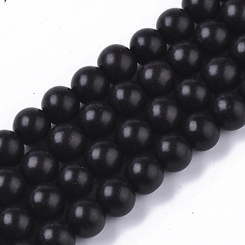 Undyed & Natural Ebony Wood Beads Strands, Waxed, Round, Black, 8x7.5mm, Hole: 1.6mm, about 106pcs/strand, 31.89 inch