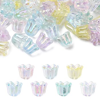 300Pcs 6 Colors Transparent Acrylic Beads, Flower, AB Color Plated, Mixed Color, 11.5x10.5x10mm, Hole: 1.6mm