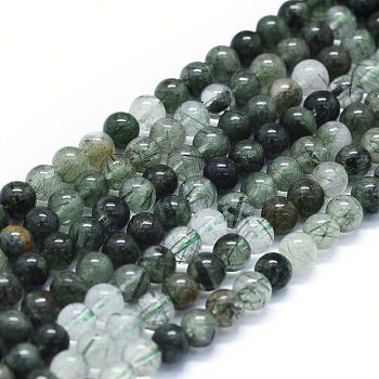 Natural Green Rutilated Quartz Beads Strands, Round, 4mm, Hole: 0.7mm, about 89pcs/Strand, 15.35 inch(39cm)