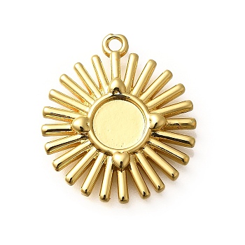 Brass Pendant Cabochon Settings, Sun, Cadmium Free & Lead Free, Long-Lasting Plated, Rack Plating, Golden, 20x18x3mm, Hole: 1.2mm, Tray: 6mm.