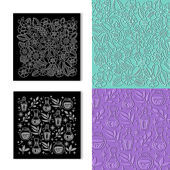 Acrylic Clay Texture Boards, Square, Flower, 100x100mm, 2pcs/set