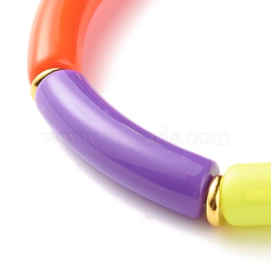Bracelet extensible en perles de tube incurvées acryliques de couleur bonbon pour fille femmes(BJEW-JB07297-03)-4