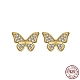 papillon 925 boucles d'oreilles à tige en argent sterling et zircone cubique pour femme(EJEW-P231-38G)-1