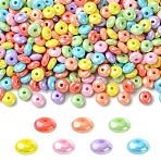 700Pcs 7 Colors UV Plating Opaque Acrylic Beads, Iridescent, Flat Round, Mixed Color, 8x4mm, Hole: 1.8mm, 100pcs/color(MACR-YW0004-82)