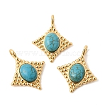 Synthetic Turquoise Pendants, Rhombus Charms with Brass Settings, Real 18K Gold Plated, 23.5x19~19.5x5mm, Hole: 3mm(KK-Z149-14G-01)