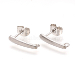 Non-Tarnish 304 Stainless Steel Stud Earring Findings, with Loop, Ear Nuts/Earring Backs, Bar, Stainless Steel Color, 15x3mm, Hole: 1.5mm, Pin: 0.8mm,(X-STAS-Q223-04)