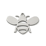 201 Stainless Steel Pendants, Bees Charms, Stainless Steel Color, 13.5x20x1mm, Hole: 1.4mm(STAS-B136-04P)