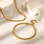 304 Stainless Steel Cuban Link Chain Bracelets & Necklaces Sets for Women, High-end and Trendy, Real 18K Gold Plated(FI8814-1)