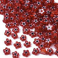 Glass Beads, Flower, Red, 5~7x5~7x2~3mm, Hole: 1mm(GLAA-T019-10-A02)