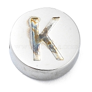 Tarnish Resistant 304 Stainless Steel Beads, Flat Round with Letter, Stainless Steel Color, Letter K, 8x3mm, Hole: 1.6mm(STAS-H219-15P-K)