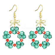 Christmas Theme Imitation Austrian Crystal Dangle Earrings, with Alloy Links connectors, Bowknot, Green, 50.5x26mm(EJEW-TA00468)