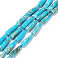 Dyed Natural Imperial Jasper Beads Strands, Teardrop, Deep Sky Blue, 30x8~8.5mm, Hole: 0.8mm, about 13pcs/strand, 15.35~15.59 inch(39~39.6cm)(G-G0001-C01-01)