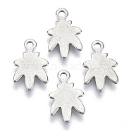 201 Stainless Steel Charms, Pot Leaf/Hemp Leaf Shape, Stainless Steel Color, 12x7.5x0.7mm, Hole: 1.2mm(STAS-R116-038)