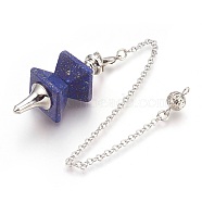 Natural Lapis Lazuli Dowsing Pendulums, with Platinum Tone Brass Findings, Trapezoid, 235mm, Hole: 2mm(KK-F756-09E)