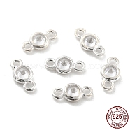925 Sterling Silver Micro Pave Clear Cubic Zirconia Links Connectors, Flat Round, Silver, 3.8x7.4x2mm, Hole: 1mm(STER-Z001-009S)