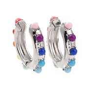 Colorful Resin Beaded Hoop Earrings, Brass Jewelry for Women, Platinum, 21x24x5mm, Pin: 0.8mm(EJEW-I274-01P)