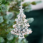 Acrylic with Sequin Pendant Decoration, Christmas Tree Hanging Decorations, for Party Gift Home Decoration, Christmas Tree, 125x85mm(XMAS-PW0001-067H)