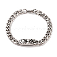 Ion Plating(IP) 304 Stainless Steel Flower Link Chain Bracelets for Men, Antique Silver, 9-1/8 inch(23cm), Flower: 11x42.5x8.5mm(BJEW-B096-48B-AS)