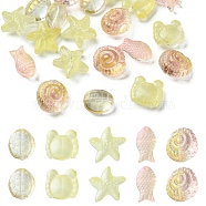 25Pcs 5 Style Ocean Themed Transparent Glass Beads Sets, Mixed Shapes, Champagne Yellow, 12~15x8~15x5~9mm, Hole: 1mm, 5pcs/style(GLAA-YW0003-40G)