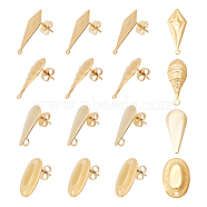 16Pcs 4 Style 304 Stainless Steel Stud Earring Findings, with Loops, Rhombus & Oval & Teardrop, Golden, 18~21.5x9~12.5mm, Hole: 1.2~2.5mm, Pin: 0.7~0.8mm, 4Pcs/style(STAS-AR0001-40)