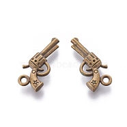 Zinc Alloy Gun Necklace Pendants, Revolver Pistol Charm, Lead Free and Cadmium Free, Antique Bronze, 24x11x3mm, Hole: 2mm(TIBEP-EA11007YKG-AB-FF)