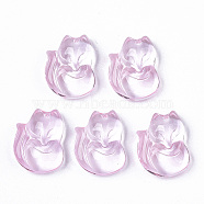 Transparent Spray Painted Glass Pendants, Fox, Pearl Pink, 18x14x7mm, Hole: 1mm(GLAA-N035-09A-F03)