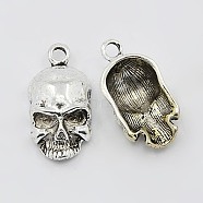 Tibetan Style Alloy Pendants, Cadmium Free & Lead Free, Skull, for Halloween Day, Antique Silver, 19x10x5mm, Hole: 2mm(X-TIBEP-R180-AS-LF)